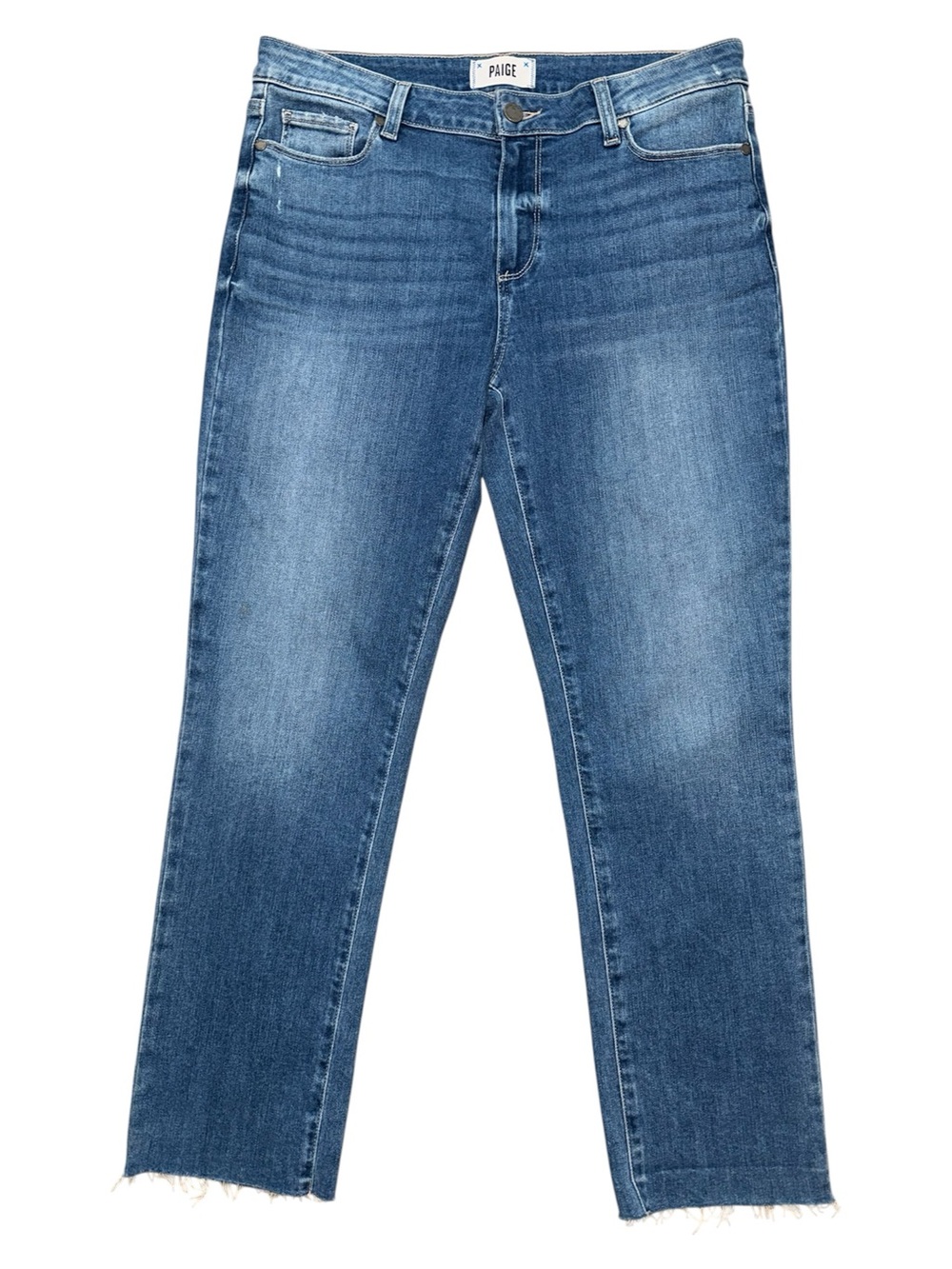 PAIGE Brigitte Raw Hem Straight Crop Jeans Women’s Size 29 Medium Wash EUC